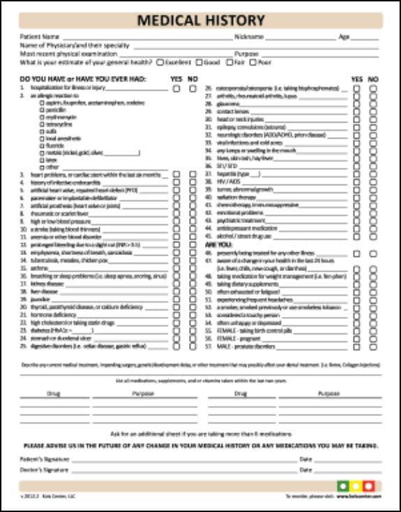 Medical History form