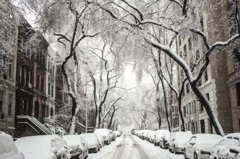 Snow covered street in New York City