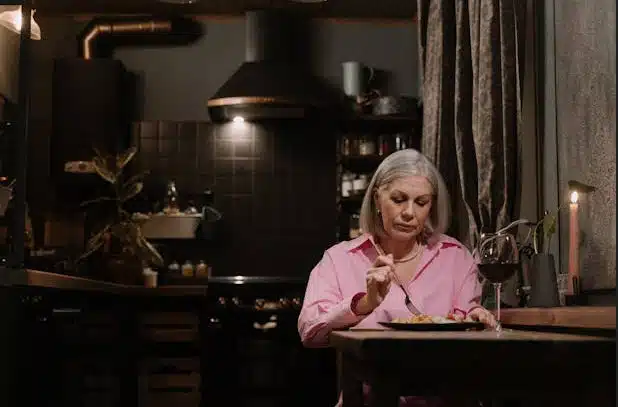 Woman eating dinner