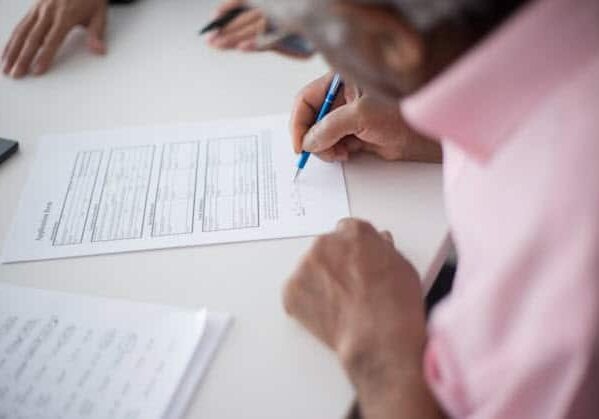 Woman filling out form