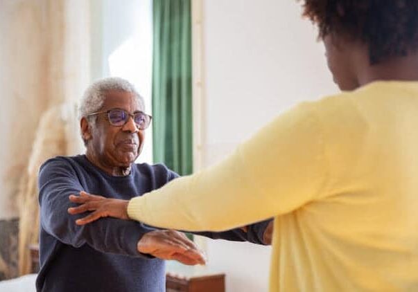 home caregiver helping client